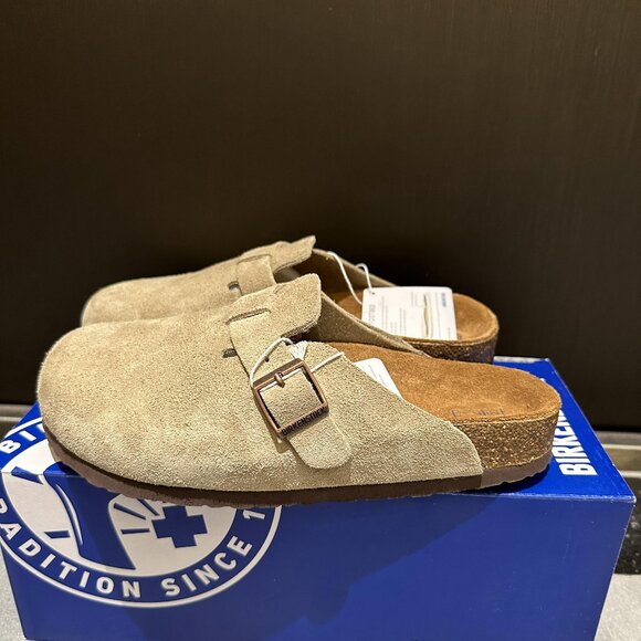 Birkenstock Boston Taupe Suede Clog Sandal - Picture 1 of 6